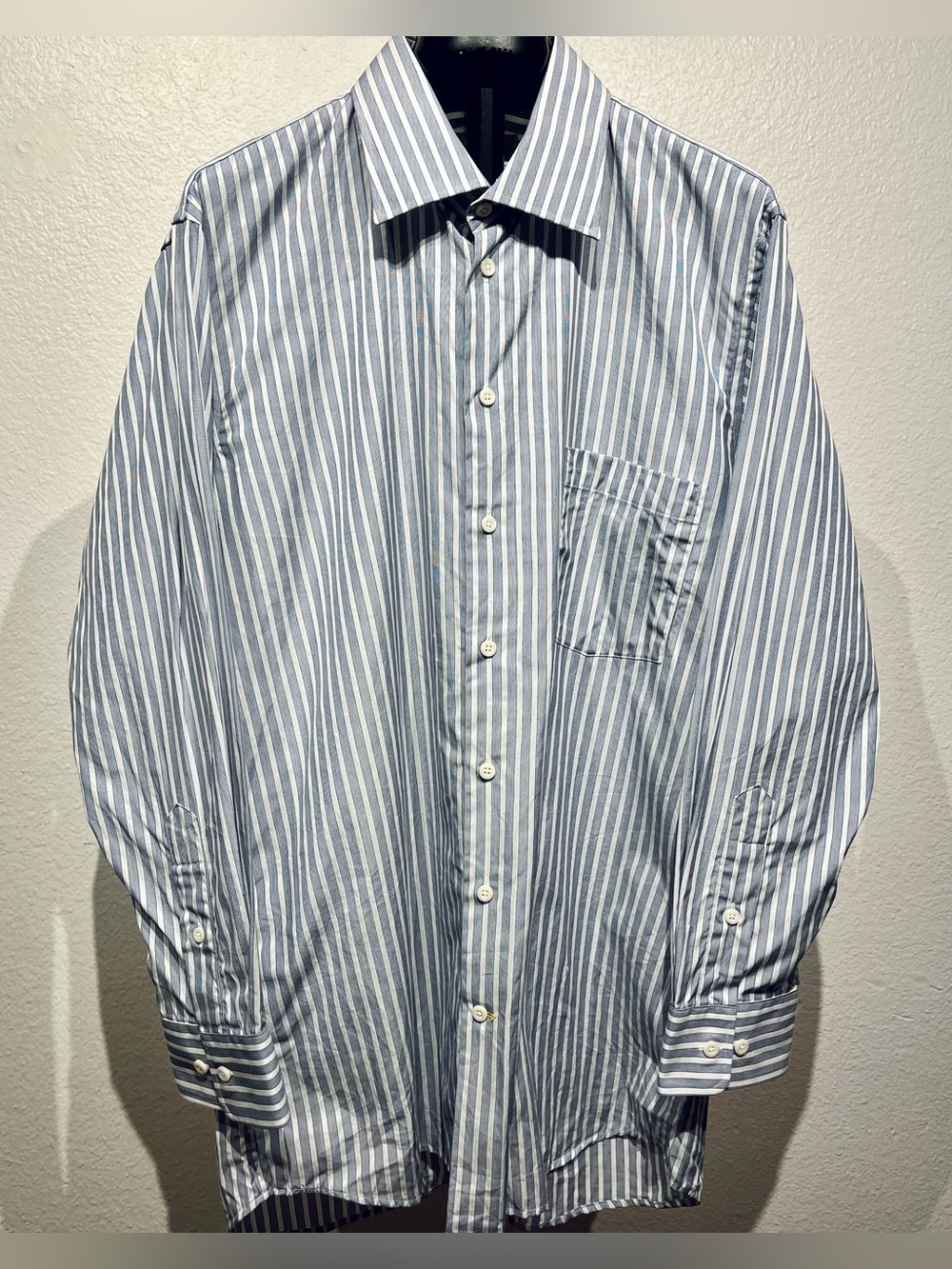 Harry Rosen Blue and White Vertical Stripe Dress Shirt - Size L (Men’s)